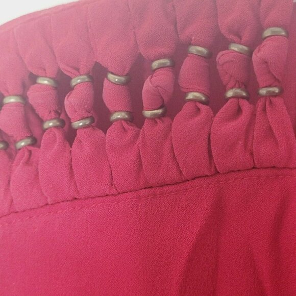 Diane von Furstenberg Deep Red and Gold Silk Keyhole Long Sleeve Blouse Size 0 - Picture 9 of 10